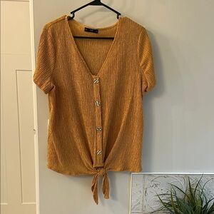 F&F Mustard V-Neck Blouse with Tie Detail